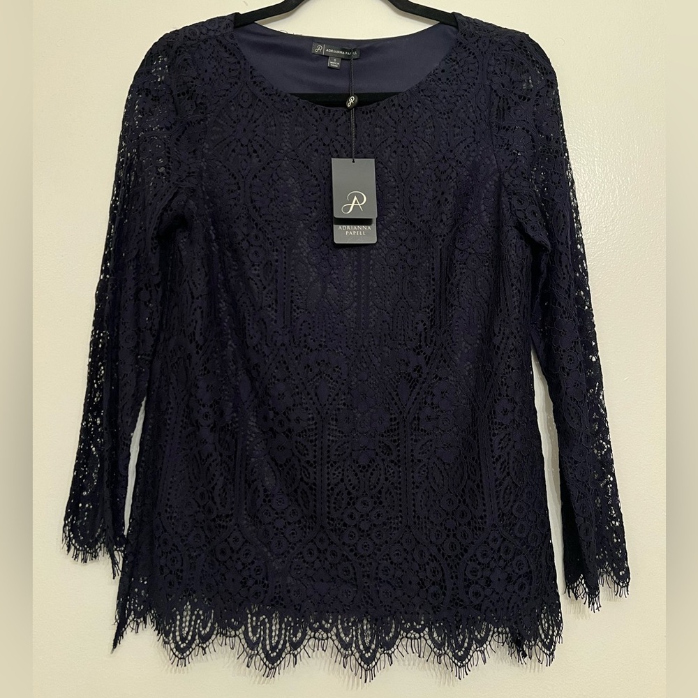 Adrianna Papell Navy Lace Top